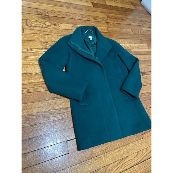 J. Crew Womens Peacoat Size 2 Emerald Green Wool Poly Dress Pea Coat Full Zip - Picture 3 of 8
